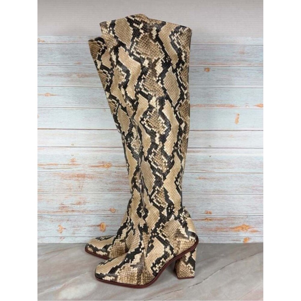 Vince Camuto Dreven Block-Heel Over-Knee Boots Vegan Snakeskin - Like New!!